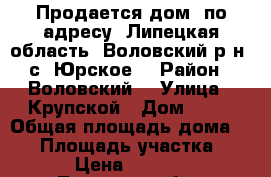 Продается дом, по адресу: Липецкая область, Воловский р-н, с. Юрское. › Район ­ Воловский  › Улица ­ Крупской › Дом ­ 10 › Общая площадь дома ­ 50 › Площадь участка ­ 670 › Цена ­ 450 000 - Липецкая обл., Воловский р-н, Юрское с. Недвижимость » Дома, коттеджи, дачи продажа   